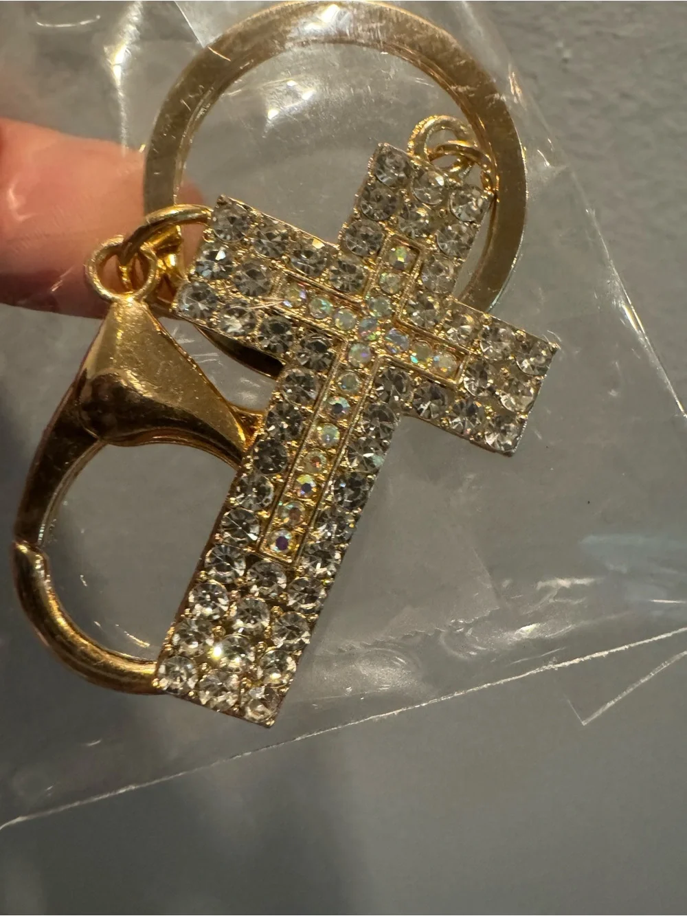 Gold-Tone Sparkling Cross Keychain or Bag Charm New